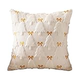 Weihnachtskissenbezüge, 45,7 x 45,7 cm, Kissenhülle aus Kunstfell, für Schlafzimmer, Sofa, Wohnzimmer, 3D-Kissenbezüge, bestickt, für Winterpartys