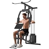 HOMCOM Kraftstation für Zuhause Fitnessstation mit Latzuggerät, Kabelzug, kurzer Bizepsstange, Brustpresse, Beintrainer, Butterfly-Maschine 45kg Gewichten Multifunktion Fitnessstation Schwarz