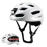 ROCKBROS Fahrradhelm Herren Damen mit Licht, Intelligenter Fahrrad Helm mit LED Vorder und Rücklicht Blinker Fernbedienung Für Rennrad MTB E-Bike, Verstellbar 58–60cm Weiß