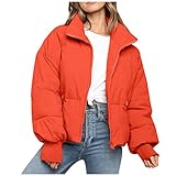 Hkdjaess Jacke Parka Damen Winter Reißverschluss Windbreaker Wandern Mäntel Jacke Dicke Elegant Dick Parka Kleidung Reißverschluss Casual Übergangsjacke Winddicht, A3 # Orange, 36