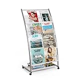 SUNDOY Prospekthalter & Zeitungsständer – Bodenstehend Schrägsteller Buchständer, Scrollen Literaturhalter für Broschüren & Magazine mit 4 Ablagen (Silber, 4 Lagen, 59 cm breit)