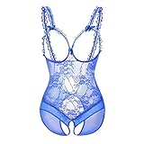 2025 - Damenunterwäsche, Spitze, offener Schritt, Taubrust, durchsichtig, sexy Bodysuit, Unterwäsche, Schlafkleid Dessous Männer Shirt (Blue, XL)