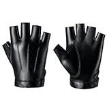 LUFFLOK Fingerlose Handschuhe für Herren und Frauen, PU Kunstleder, Halbe Finger, Winter Warm, Thermisch, Ohne Fingerkuppen (Schwarz)