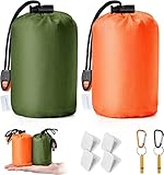 ELUTENG Notfall Schlafsack Ausrüstung 2 Stück 210cm x 90cm, Ultraleicht Survival Biwaksack Überlebenssack Notfalldecke Schlafsack für Camping Outdoor Wandern mit Überlebenspfeife Anti-Drop-Clip