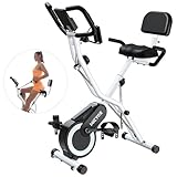 Heimtrainer Fahrrad Klappbar, Micyox MX711 Hometrainer Fahrrad mit Übergroßes Sitzkissen, Widerstandsbändern, Anzeigemonitor und Herzfrequenzsensor Fitnessbikes, Magnetisch