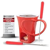 Swissmar F12066 Sweetheart Schokoladen Fondue Becher Set 4-teiliges, Gusseisen/Edelstahl, Rot, Schokofondue Teelicht Beheizt, mit 2 Fondue Gabeln, Spülmaschinenfest, Geschenkset
