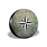 Hokdny Reserveradabdeckung,16inch Radabdeckung Universal-Reifenabdeckung wasserdichte Ersatzradabdeckungen Passend für Anhänger RV SUV LKW Anhängerzubehör 14-17 in (Kompass Vintage-2)