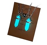 MIVY Bergkristall Kette,2 Stücke Blau Leuchtende Naturstein Hexagon Kristall Anhänger Halskette Magnetische Paar Herz Abstand Choker Energie Edelstein Schmuck Für Frauen Männer Geschenk