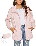 Rapbin Damen Regenjacke Leicht Wasserdicht Atmungsaktiv Sommer Jacken Windjacke Faltbare Dünne Regenmantel Sportjacke(Rosa,XL)