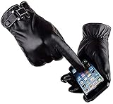 VICSPORT Herren Touchscreen Texting Lederhandschuhe Winter Warm Schwarz Weiche Handschuhe Kaschmir Futter