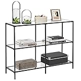 VASAGLE Konsolentisch, Regal, 3 Ablagen aus Hartglas, Flurtisch, 30 x 100 x 73 cm, Metallrahmen, modern, für Flur, Wohnzimmer, Schlafzimmer, klassikschwarz-transparent LGT027B01