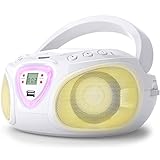 Auna Tragbarer Radio mit CD Player & mit USB für Kinder & Erwachsene, 3 W Boombox mit Bluetooth Funktion, AUX/FM Tragbar mit LED-Display, MP3, 5.0 Streaming mit für Mädchen & Jungen, Weiß