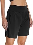 Mesing Damen Sporthose Kurz Laufhose High Waist Sport Shorts Atmungsaktiv Fitness Kurze Hose mit Innenslip und Reißverschlusstasche Hinten DK3085W-Black-L