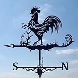 Wetterhahn - Robuste Metall Windfahne zur Wettervorhersage - Wetterfahne mit Halterung - Dekofigur für Hof, Terrasse und Dach - Retro Hahn Design