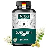 Quercetin Hochdosiert - 180 Kapseln - 500 mg Quercetin pro Kapsel - Vorrat für 6 Monate - Hochwertiger Rohstoff: Japanischer Schnurbaum - Ohne Zusätze & Vegan- Raibu