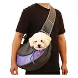 Pet Dog Sling Carrier, Hand Free Drawstring Dog Papoose with Adjustable Strap, Breathable Mesh Bag for Puppy Cat, Crossbody Satchel Dog Purse with Pocket for Outdoor Travel, Light Blue (violet, Small)