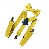 F Fityle 2x Herren Hosenträger mit Fliege, Verstellbare Hosenträger, Clip Knöpfe, Elastische Hosen, Hosenträger für Hochzeit, Jeans, Party