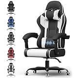 Airfish Bürostuhl Ergonomisch Gaming Stuhl Massage Gaming Sessel mit Kopfstütze Massage-Lendenkissen, Gepolstert Gamer Chair, Drehsessel,150kg Kapazität,Schwarz weiß
