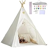 Tipi Zelt für Kinder Spielzelt Tippi Kinderzelt mit Tragetasche&Bunte Flagge,Waschbar Kinderzelt für Drinnen, Tipi Zelt Kinderzimmer, Spielzelt für Mädchen & Jungen,Spielzeug für 3~5 Jahre