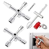 3 Stück Aufzug SchlüsselUniversa Schlüssel,Innenliegender Dreikantschlüssel,Schaltschrankschlüssel,4 Wege Multifunktionsschlüssel für Wasser und Stromzähler, Aufzüge, Heizkörper, Gaszähler,Cross Key
