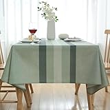 Streifen Tischdecke Moderne 200x140cm Grün Rechteckige Tischdecken Leinen Vintage Tischtuch Outdoor Gartentisch Wetterfest Küchentischabdeckung für Frühling Herbst Geburtstag Modern