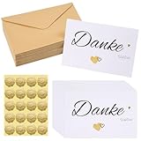 Danke Karte Set, 20 Stück Dankeskarten, mit 20 Kraftpapier Briefumschläge, Selbstklebende Aufkleber, Blanko Karten für zum Schreiben, Karte Danke für Geburtstag, Hochzeit etc.(9x14cm)