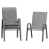 Amopatio 4er Set Gartenstühle Stapelbar, Breiter 55cm Hochlehner Stapelstühle aus Textilene und Metallgestell, Terrassenstühle Balkonstuhl mit Armlehnen Wetterfest, 60 x 72 x 96 cm, Anthrazit