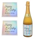 MilaBoo® Holografische Flaschenetiketten 'Happy Birthday' – Perfekt für Wein, Sekt, Whisky und mehr – 10x10 cm – Made in Germany (Holografisch Happy Birthday)
