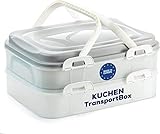 Kuchen Transportbox, Cupcake Transportbox, Muffin Transportbox, Kuchenbehälter, Partycontainer mit praktischem Hebeeinsatz, Clickverschlüssen und Tragegriffen, 2 Etagen, 40x30x18cm, Made in EU, grau
