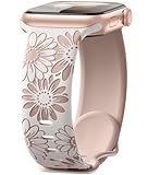 Maledan Floral Gravierte Armband Kompatibel mit Apple Watch Armband 41mm 40mm 38mm 42mm Damen, Zweifarbige Blume Silikon Sport Ersatzband für iWatch SE Series 10 9 8 7 6 5 4 3 2 1, Polarstern/Milchtee