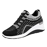 Flache Schuhe Für Damen Elegant Outdoor Atmungsaktives Mesh Fitnessschuhe Sportschuhe Damen Laufen Freizeit Freizeitschuhe Keil Damen Turnschuhe Bommel Damenschuhe (Black, 38)