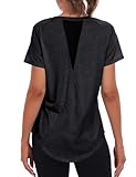 Jlowesun Yoga Top Damen Kurzarm,Leichtes Atmungsaktiv Funktions Back Mesh Sport Oberteile Damen,Rundhals Sport Shirt Damen Passend für Fitness Laufshirt Yoga L