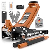 Tarpofix® Hydraulischer Wagenheber 3t (75-505mm Hubhöhe) | Premium Rangierwagenheber Mit Doppelzylinder | Flach für SUV & Tiefergelegte Autos