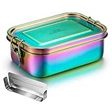 G.a HOMEFAVOR Edelstahl Brotdose Bento Box Auslaufsicher Metall Lunchbox 800ml mit Herausnehmbarer Trennwand Vesperdose für Kinder und Erwachsene, Galvanisierung Regenbogenfarbe Brotzeitdose