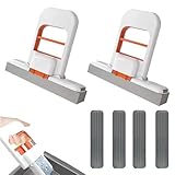 2 Stück Mini Mop, Mini Faltbarer Tischmopp Selbstauswringender Schwamm Wischmopp Hand Desktop Mopp Nass und Trocken Reinigungsmopp Schwammwischer mit 4ersatz Schwamm Köpfe Für Badezimmer, Küche, Glas