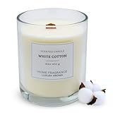 XL Duftkerze im Glas 13 x 10 cm mit Knisterdocht aus Holz - White Cotton Duft - Große Aromakerze 1200g Wachs 50 Stunden Brenndauer - Raumduft Deko Kerze parfümiert Baumwolle Aroma