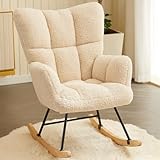 Hawthyhome Schaukelstuhl Relaxstuhl Sessel Stuhl Wohnzimmersessel, Schaukelsessel Gepolsterter Schwingsessel bis 136 kg belastbar Beige Lounge Chair fürs Wohnzimmer Schlafzimmer Balkon