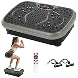 TLGREEN Vibrationsplatte 99 Stufen 5 Trainingsprogramme, Kompaktes Design, Leiser Motor, Trainingsbänder, rutschfest, Fitness Vibrationsboard für Zuhause, Fettverbrennung & Muskelaufbau, Grey