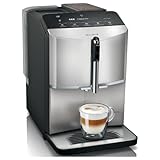 Siemens Kaffeevollautomat EQ300 TF303E07, für viele Kaffeespezialitäten, Milchaufschäumer, Keramikmahlwerk, OneTouch-Funktion, 1300 W, Inox silver metallic