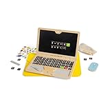 Bigjigs Toys Tech Set - 95pcs Holz Laptop Spielzeug mit Tafelbildschirm, Pretend Play Sets & Zubehör für Kleinkinder & Kinder, Vorschule Frühe Lernaktivität, Kindergeschenke, ab 3 Jahren