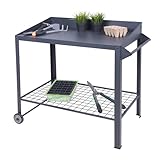 Spetebo Metall Pflanztisch auf Rollen - 90 x 55 cm - Gärtnertisch mit Gitterablage - Garten Arbeitstisch Blumentisch Outdoor Arbeitsplatte mit Ablage rollbar