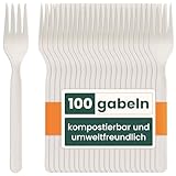 HAAGO 100 Gabeln Besteck-Set, Weiß (18 cm / 7') - Umweltfreundlich, Biologisch Abbaubar & Kompostierbar - Wiederverwendbar, Robust, 100% Natürliches – BPA-frei