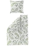 JACK by Bierbaum Seersucker Bettwäsche 135x200cm 2 TLG. Paisley Muster Grün Weiß Grau
