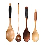 EKdirect 4 Stück Holzlöffel Suppenlöffel Set Lange Griff Kaffee Tee Honig Marmelade Löffel