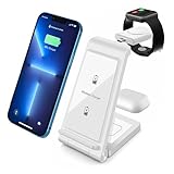 MOTHNUR Kabellose Ladestation Schnellladegerät mit Klappbarem Standfuß Kompatibel mit Apple Watch Smartphones und Earphones Vertikales und Horizontales Wireless Charging Weiß