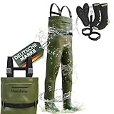 Heimfleiss® Wathose Herren Wasserdicht mit Stiefel (Gr. 44) | Unisex Nylon Anglerhose inkl. Zubehör | Rutschfeste Fischerhose zum Angeln oder zur Teichreinigung | Wader Watthose Teichhose Angelhose