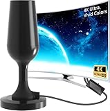DVBT2 Antenne mit Verstärker Innen Antenne, 420KM Großer Reichweite und 360° Empfang - HDTV Zimmerantenne für Fernseher mit Starkem Magnetfuß - Unterstützt 4K 1080P - Alle TV-Geräte DAB/UHF/VHF
