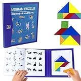 Magnetischer Tangram,Magnetische Holz Tangram Spiele für Kinder,Tangram Magnetpuzzle Geometrische Formen Puzzle Bausteine Buchform für 3 4 5 6 7 Jahren Kinder Pädagogisches Spielzeug Rätselgeschenk