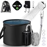 YOOHBERRYS Tragbare Campingdusche, 6000 mAh Camping Dusche Outdoor Mobile Dusche mit Temperaturanzeige, Filterbarer Duschkopf und 2m Schlauch für Garten, Autowaschen, Strand, Reisen