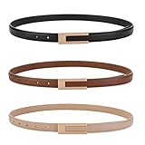 KEYRI 3er-Pack Schmaler Taillengürtel für Damen Ledergürtel Verstellbarer Dünner Gürtel Skinny Retro Taillengürtel Klassisch Dekorativen Gürtel für Jeans Hosen Kleider Mode (Schwarz+Braun+Khaki)